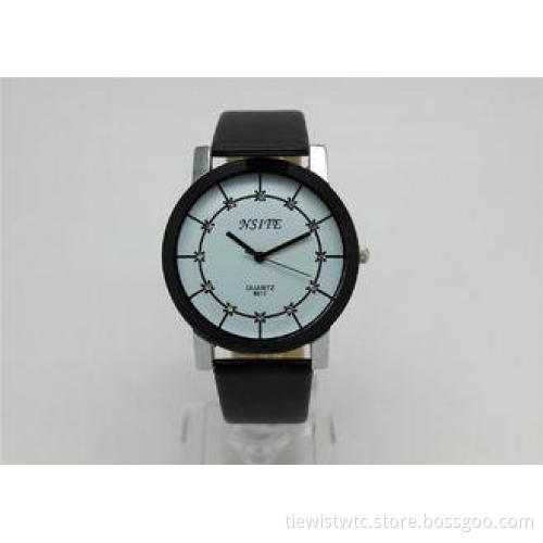 PCP Female Luxury Black Leather Analog Quartz Watch With Al